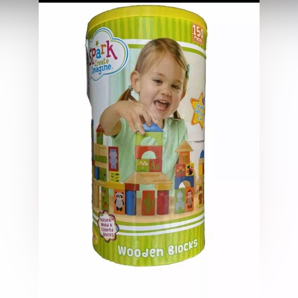 Spark. Create. Imagine. Wooden Animal Blocks with Shape Sorting Lid, 150 Pieces - Picture 1 of 7